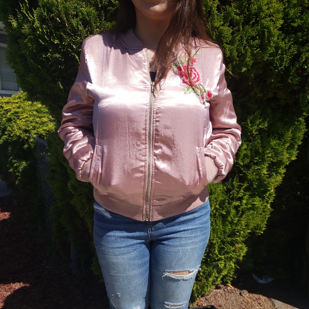 Pink Zip Up Bomber Jacket Large Never Worn